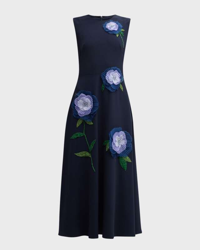 Floral Applique Sleeveless Midi Dress